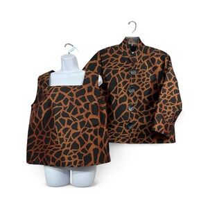 Caroline Rose Animal Print 2pc Set Jacket Tank M Brown Luxe Artsy Bold Statement